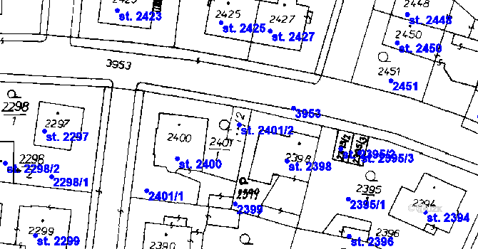 Parcela st. 2401/2 v KÚ Poděbrady, Katastrální mapa
