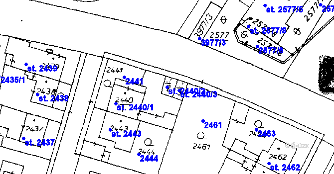 Parcela st. 2440/2 v KÚ Poděbrady, Katastrální mapa