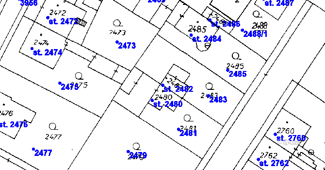 Parcela st. 2482 v KÚ Poděbrady, Katastrální mapa