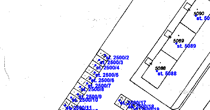 Parcela st. 2500/2 v KÚ Poděbrady, Katastrální mapa