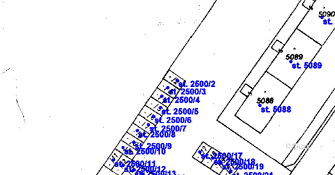 Parcela st. 2500/3 v KÚ Poděbrady, Katastrální mapa