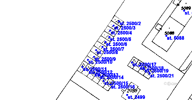 Parcela st. 2500/8 v KÚ Poděbrady, Katastrální mapa