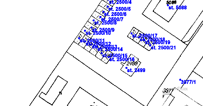 Parcela st. 2500/15 v KÚ Poděbrady, Katastrální mapa
