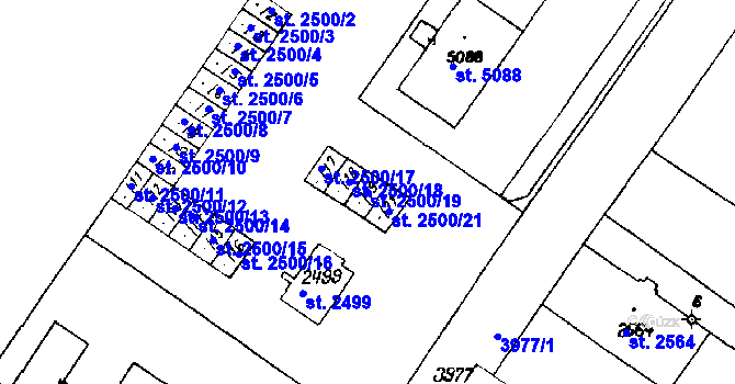 Parcela st. 2500/19 v KÚ Poděbrady, Katastrální mapa