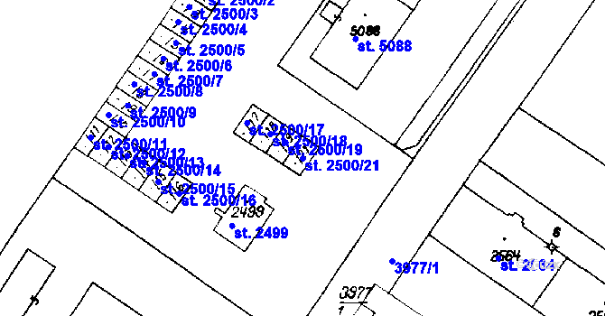 Parcela st. 2500/21 v KÚ Poděbrady, Katastrální mapa