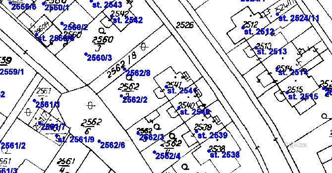 Parcela st. 2541 v KÚ Poděbrady, Katastrální mapa