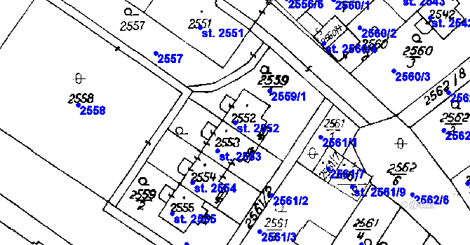 Parcela st. 2552 v KÚ Poděbrady, Katastrální mapa