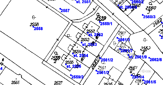 Parcela st. 2553 v KÚ Poděbrady, Katastrální mapa