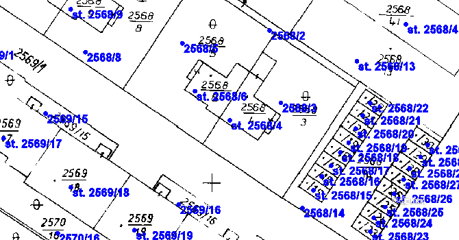 Parcela st. 2568/4 v KÚ Poděbrady, Katastrální mapa