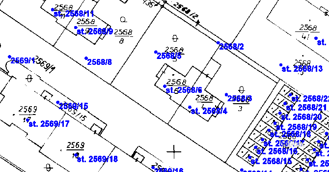 Parcela st. 2568/6 v KÚ Poděbrady, Katastrální mapa