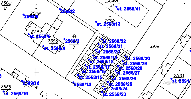 Parcela st. 2568/20 v KÚ Poděbrady, Katastrální mapa