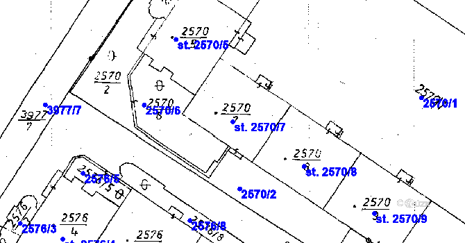 Parcela st. 2570/7 v KÚ Poděbrady, Katastrální mapa