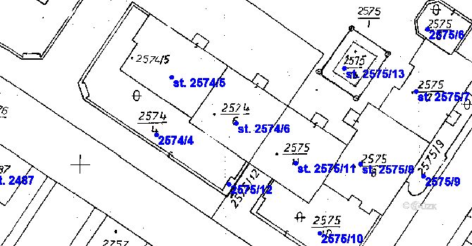 Parcela st. 2574/6 v KÚ Poděbrady, Katastrální mapa