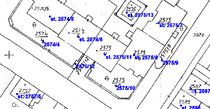Parcela st. 2575/11 v KÚ Poděbrady, Katastrální mapa