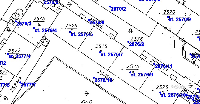 Parcela st. 2576/7 v KÚ Poděbrady, Katastrální mapa