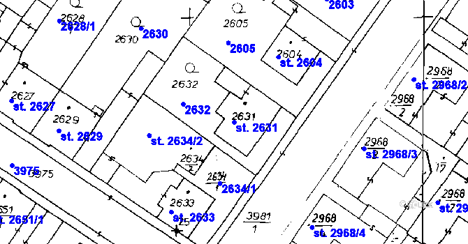 Parcela st. 2631 v KÚ Poděbrady, Katastrální mapa