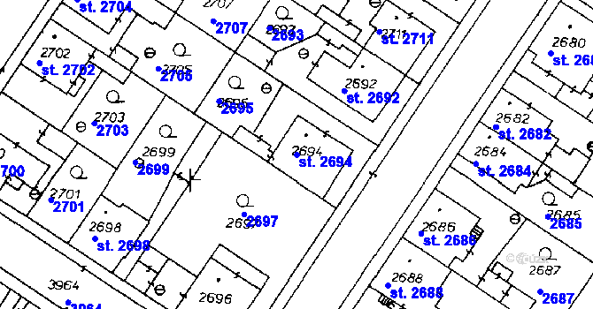 Parcela st. 2694 v KÚ Poděbrady, Katastrální mapa
