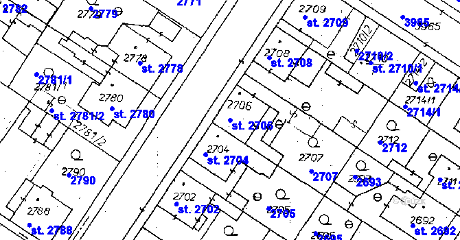 Parcela st. 2706 v KÚ Poděbrady, Katastrální mapa