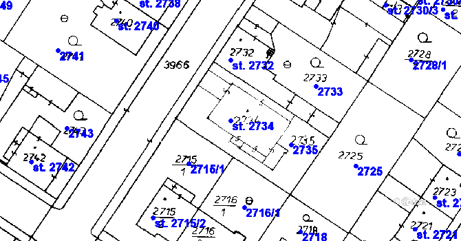 Parcela st. 2734 v KÚ Poděbrady, Katastrální mapa