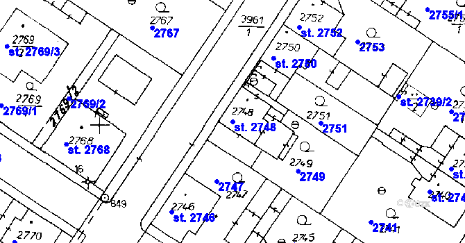 Parcela st. 2748 v KÚ Poděbrady, Katastrální mapa