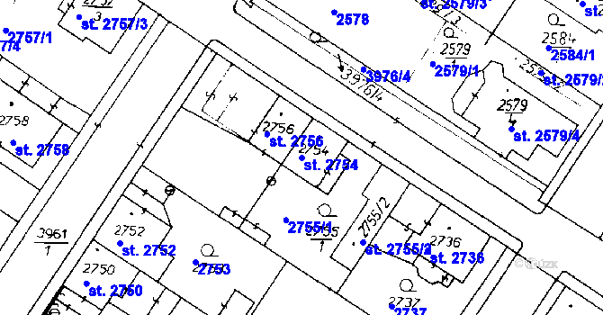 Parcela st. 2754 v KÚ Poděbrady, Katastrální mapa