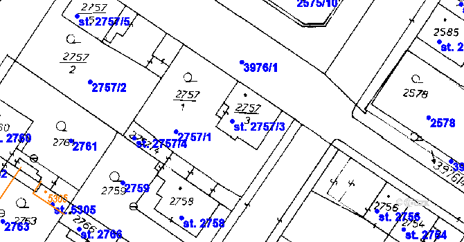 Parcela st. 2757/3 v KÚ Poděbrady, Katastrální mapa