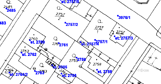 Parcela st. 2757/4 v KÚ Poděbrady, Katastrální mapa