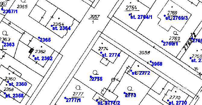 Parcela st. 2774 v KÚ Poděbrady, Katastrální mapa