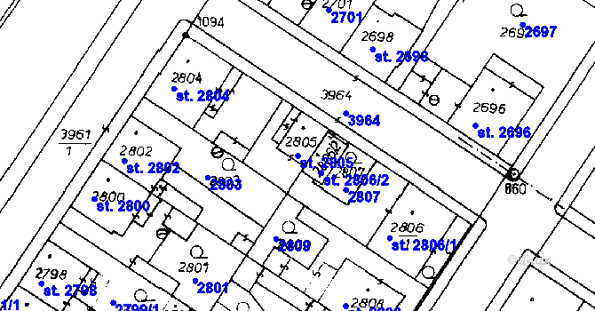 Parcela st. 2805 v KÚ Poděbrady, Katastrální mapa