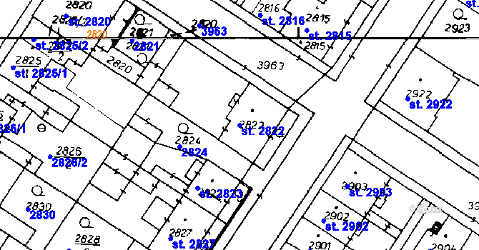 Parcela st. 2822 v KÚ Poděbrady, Katastrální mapa