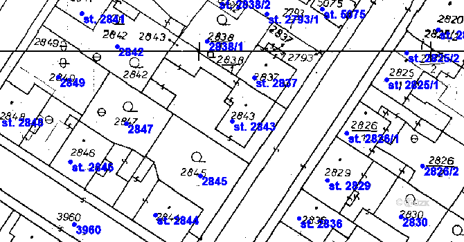 Parcela st. 2843 v KÚ Poděbrady, Katastrální mapa