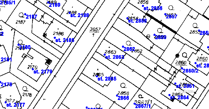 Parcela st. 2863 v KÚ Poděbrady, Katastrální mapa