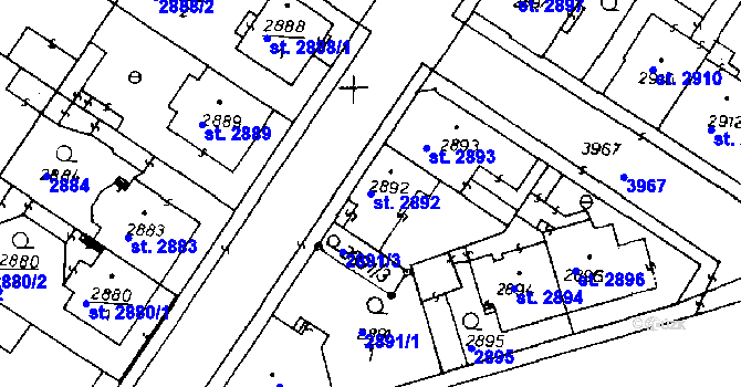 Parcela st. 2892 v KÚ Poděbrady, Katastrální mapa