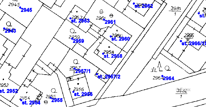 Parcela st. 2958 v KÚ Poděbrady, Katastrální mapa