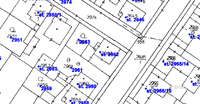 Parcela st. 2962 v KÚ Poděbrady, Katastrální mapa
