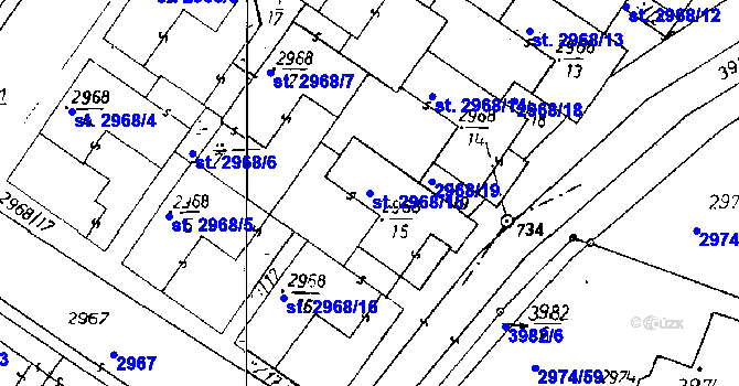 Parcela st. 2968/15 v KÚ Poděbrady, Katastrální mapa