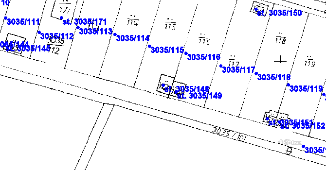 Parcela st. 3035/148 v KÚ Poděbrady, Katastrální mapa
