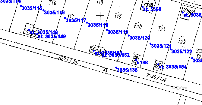 Parcela st. 3035/152 v KÚ Poděbrady, Katastrální mapa