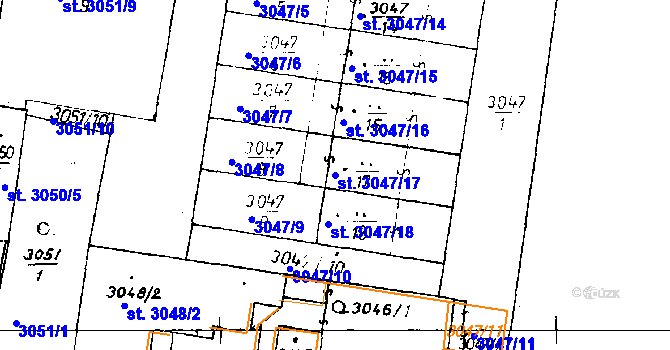 Parcela st. 3047/17 v KÚ Poděbrady, Katastrální mapa