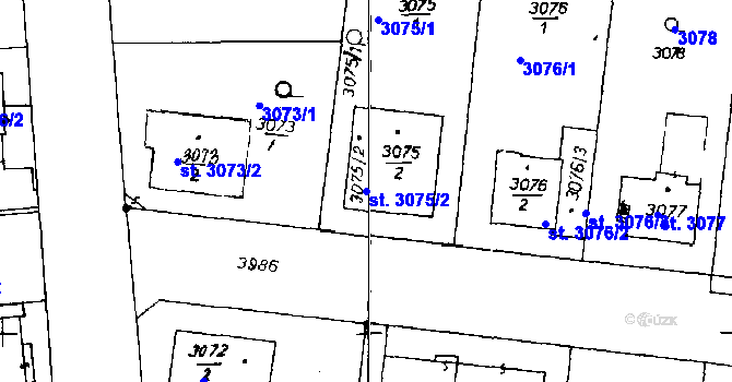 Parcela st. 3075/2 v KÚ Poděbrady, Katastrální mapa