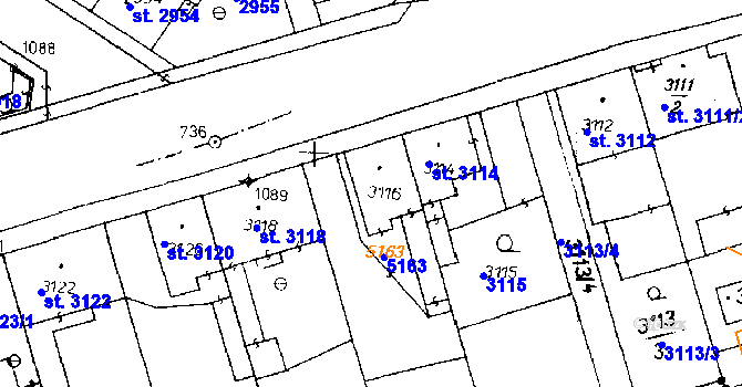 Parcela st. 3116 v KÚ Poděbrady, Katastrální mapa