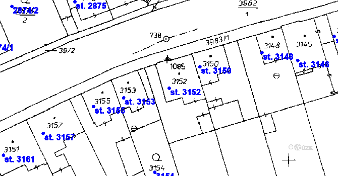 Parcela st. 3152 v KÚ Poděbrady, Katastrální mapa