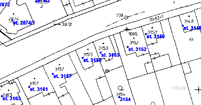 Parcela st. 3153 v KÚ Poděbrady, Katastrální mapa