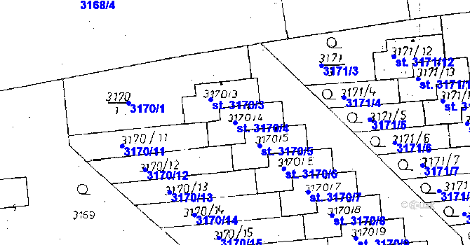 Parcela st. 3170/4 v KÚ Poděbrady, Katastrální mapa