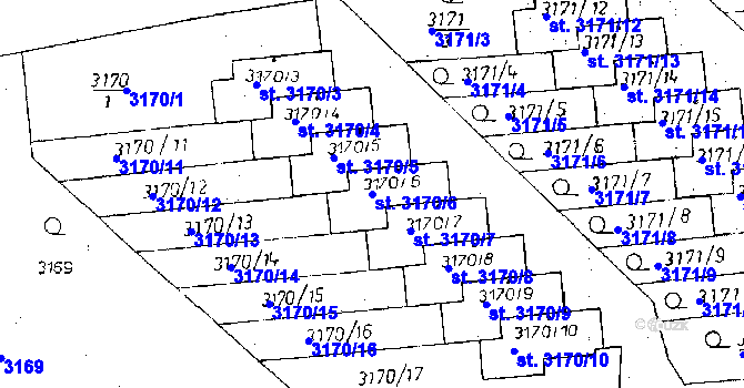 Parcela st. 3170/6 v KÚ Poděbrady, Katastrální mapa