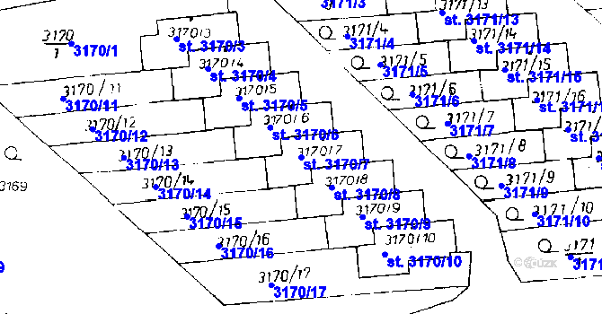 Parcela st. 3170/7 v KÚ Poděbrady, Katastrální mapa