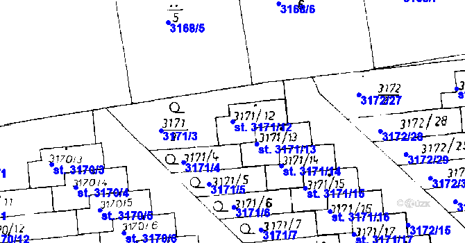 Parcela st. 3171/12 v KÚ Poděbrady, Katastrální mapa