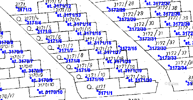 Parcela st. 3171/17 v KÚ Poděbrady, Katastrální mapa