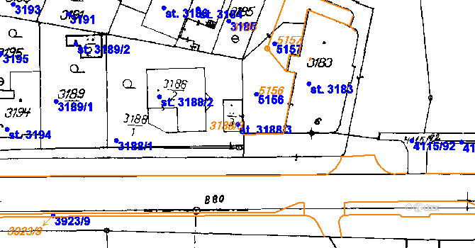 Parcela st. 3188/3 v KÚ Poděbrady, Katastrální mapa