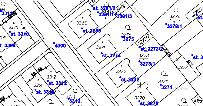 Parcela st. 3274 v KÚ Poděbrady, Katastrální mapa